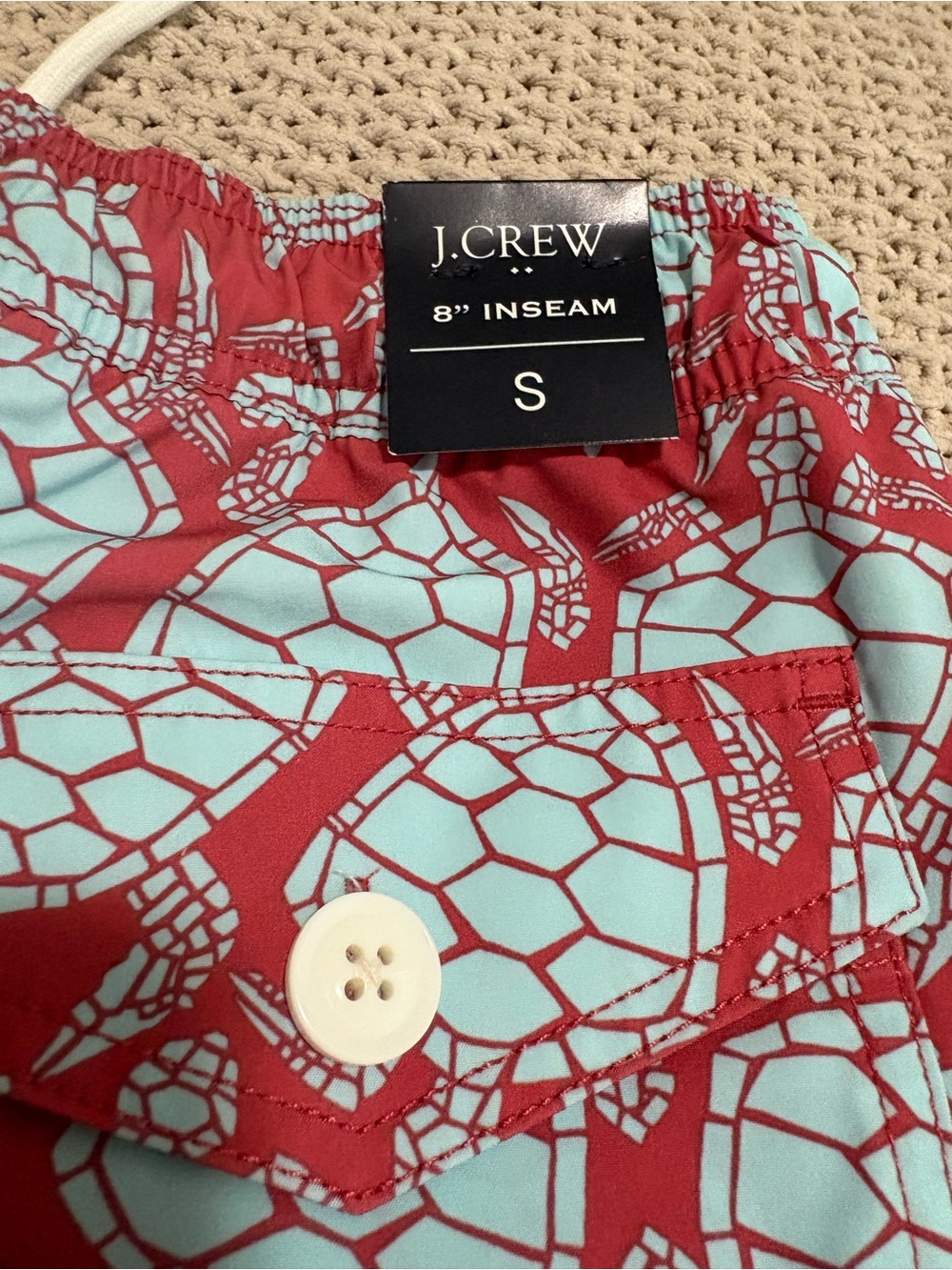 J. Crew Red and Light Blue Turtle-Print Swim Shorts - Picture 3 of 4